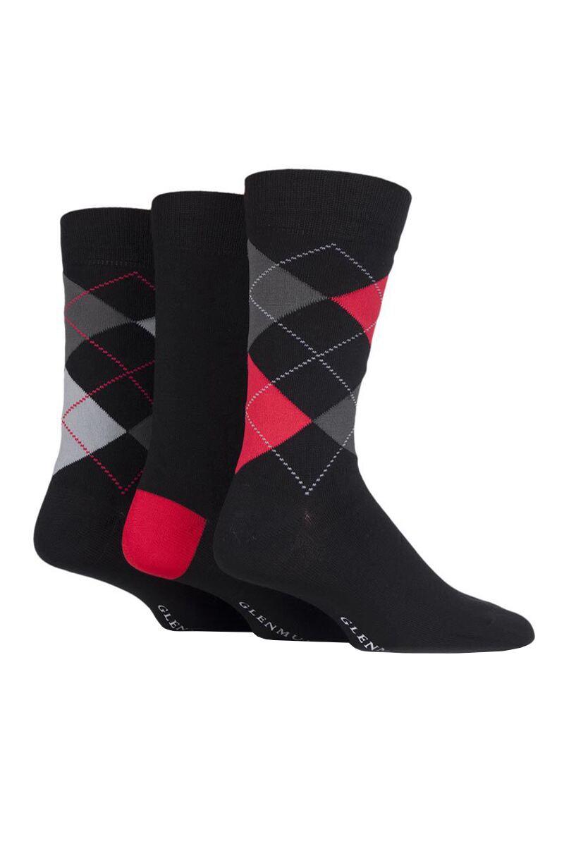 Mens 3 Pair Argyle Bamboo Socks Gift Box Black 7-11