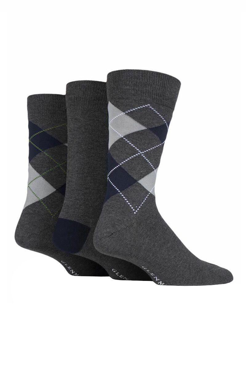 Mens 3 Pair Argyle Bamboo Socks Gift Box Charcoal 7-11