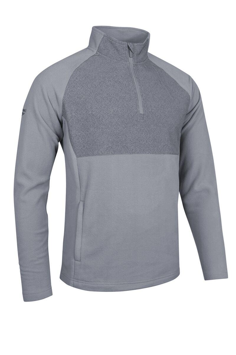 Mens Quarter Zip Fleece Hybrid Performance Golf Midlayer Light Grey Herringbone XXL