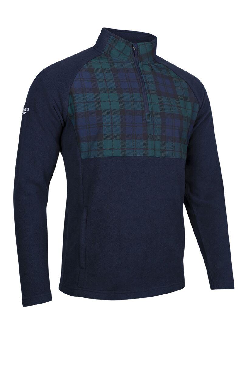 Mens Quarter Zip Fleece Hybrid Performance Golf Midlayer Navy/Tartan XXL