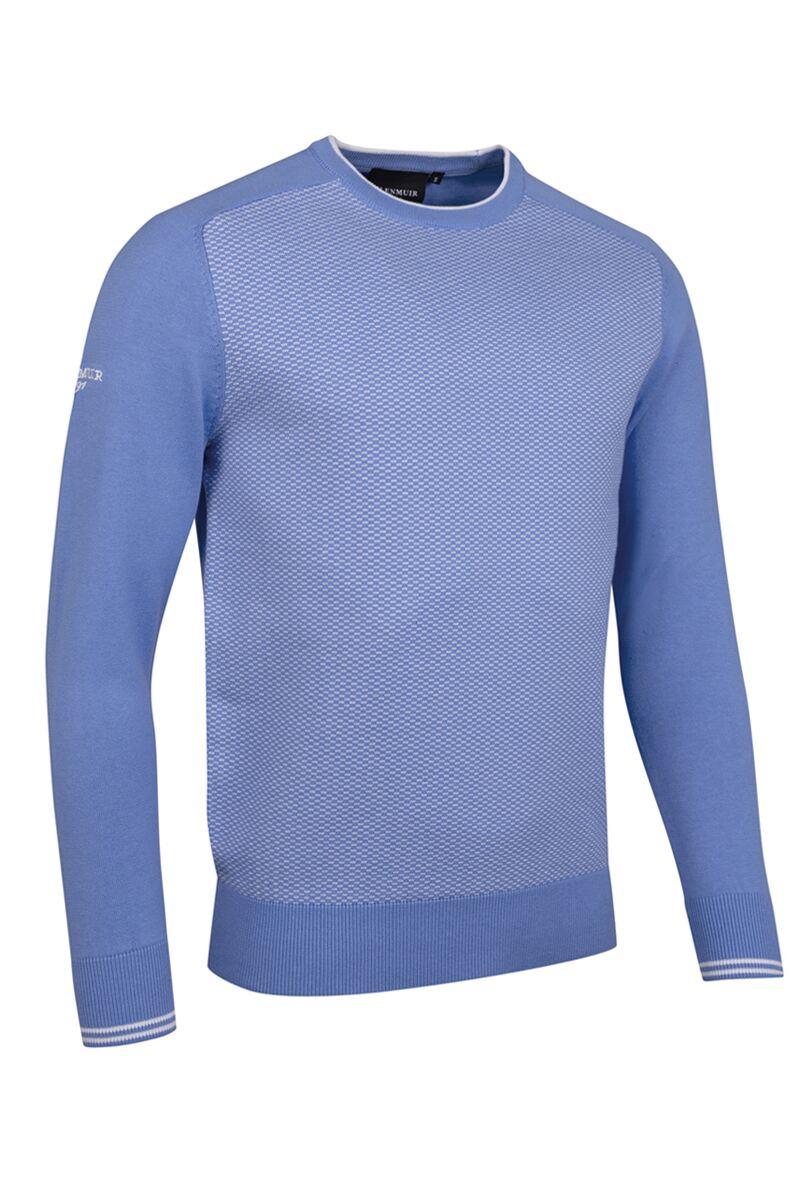 Mens Crew Neck Birdseye Front Cotton Golf Sweater Light Blue/White XXL