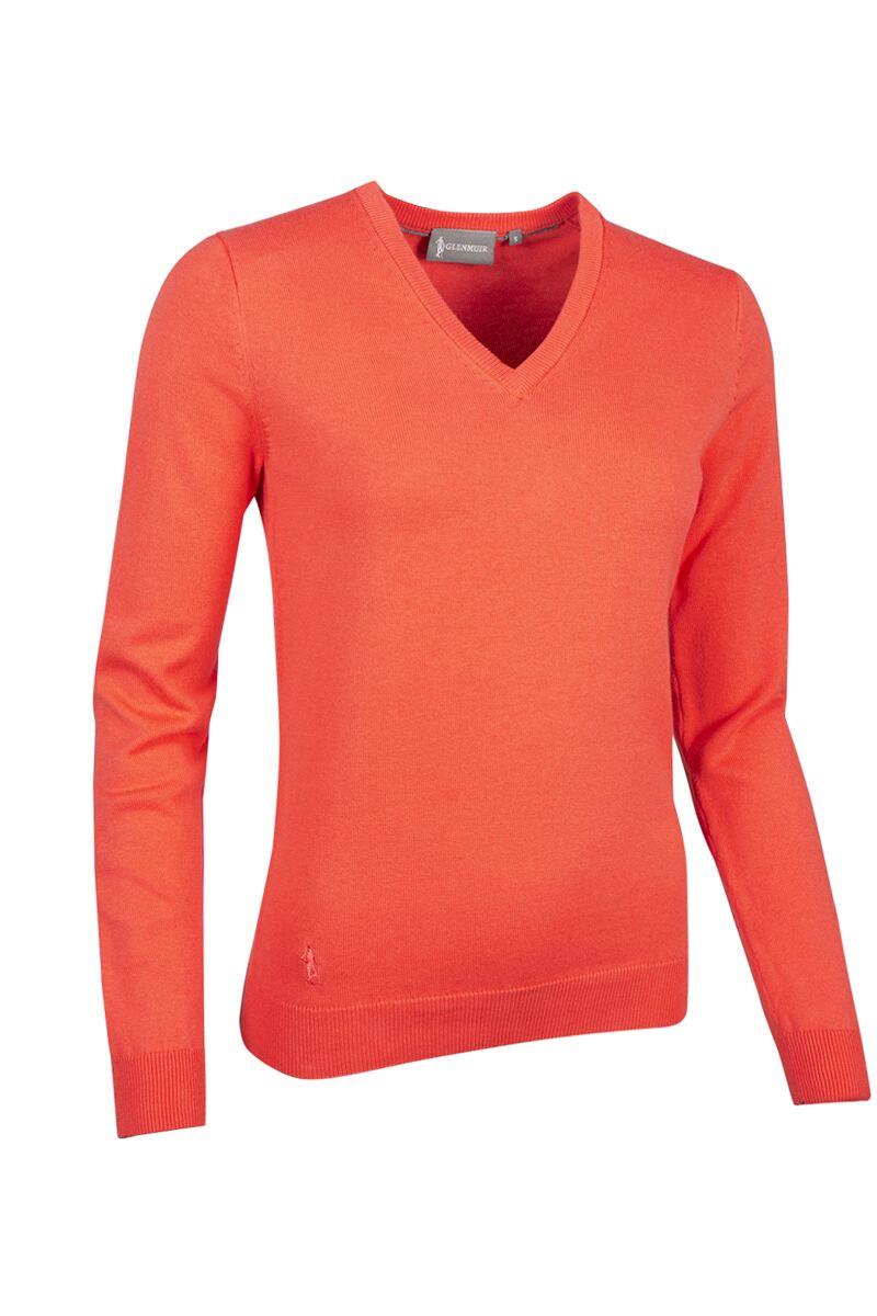 Ladies V Neck Cotton Golf Sweater Apricot XL