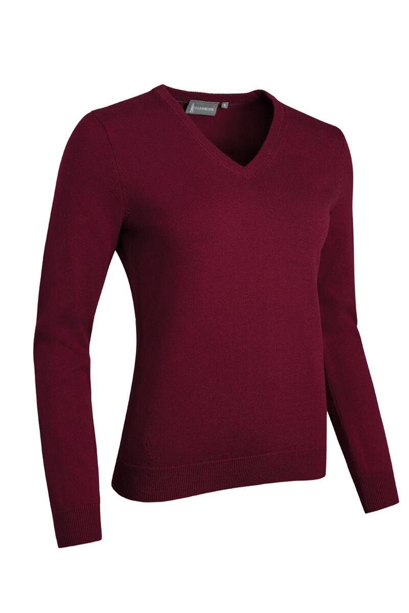 Ladies V Neck Cotton Golf Sweater Bordeaux L