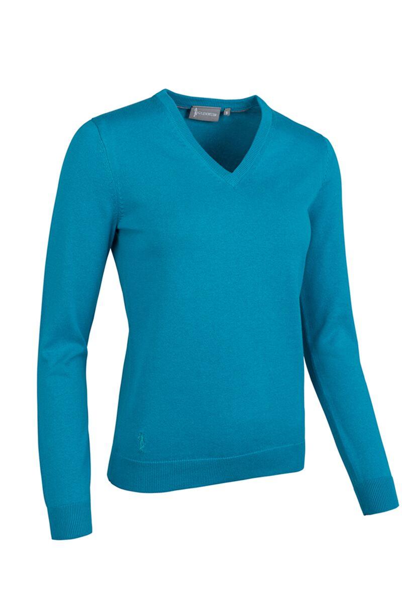 Ladies V Neck Cotton Golf Sweater Lagoon S