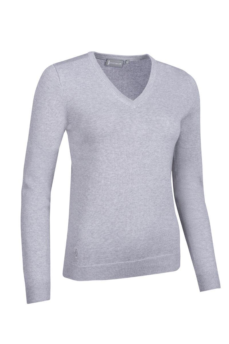 Ladies V Neck Cotton Golf Sweater Light Grey Marl M