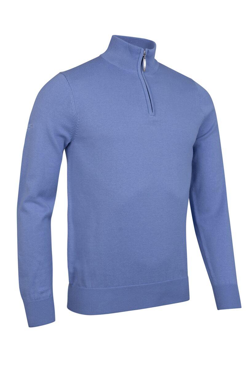 Mens Quarter Zip Lightweight Cotton Golf Sweater Light Blue S