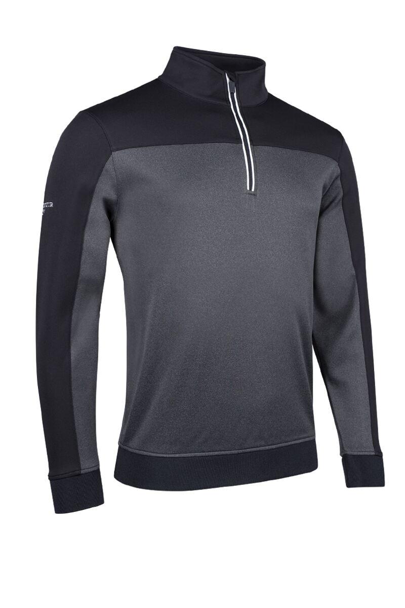 Mens Quarter Zip Colour Block Performance Golf Midlayer Black Marl/Black/Light Grey XL