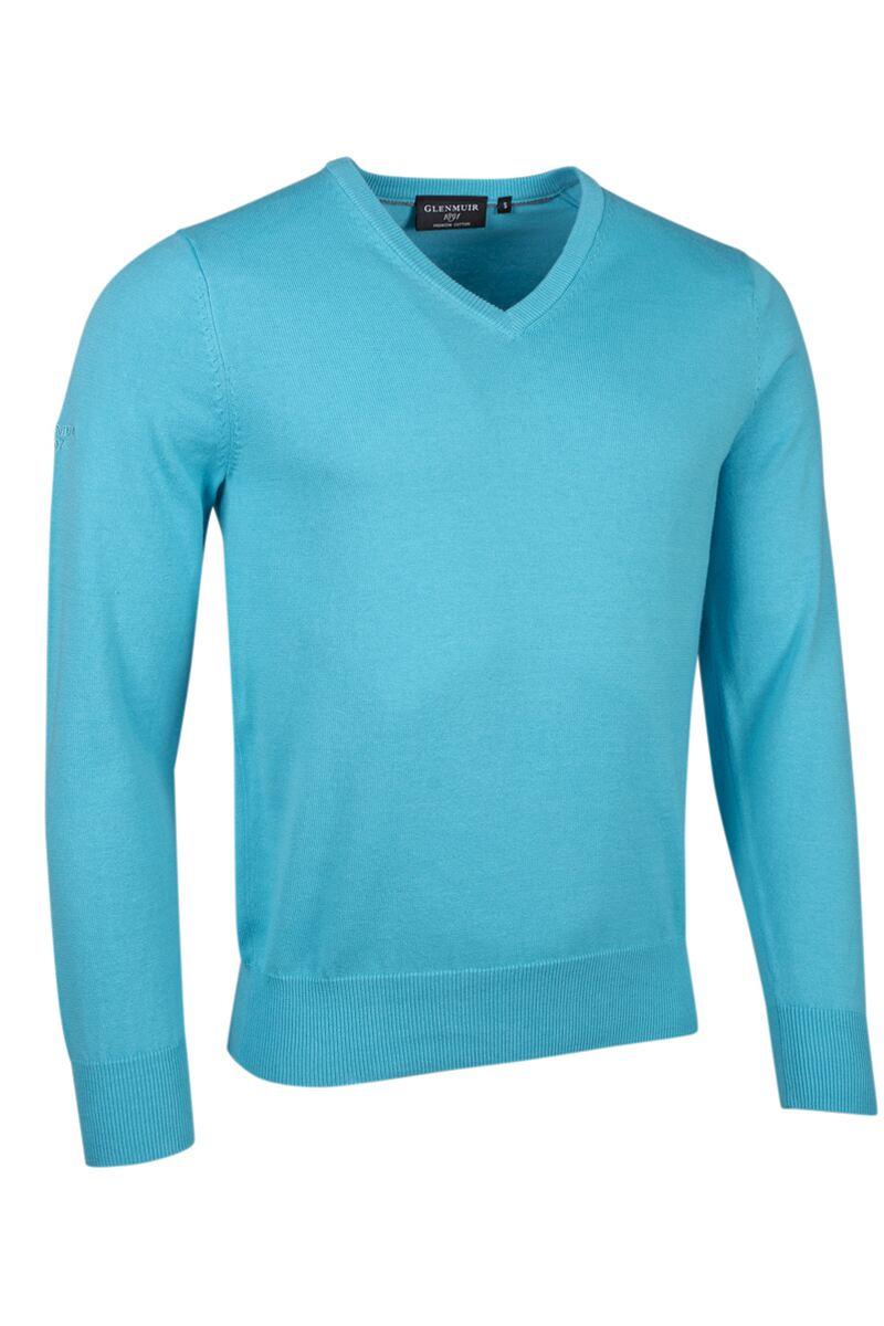 Mens V Neck Cotton Golf Sweater Aqua XL