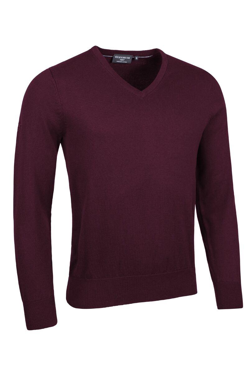 Mens V Neck Cotton Golf Sweater Bordeaux M