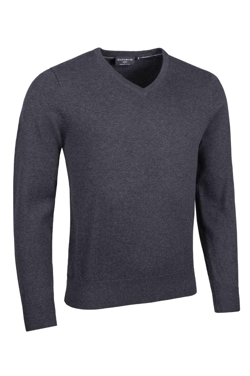 Mens V Neck Cotton Golf Sweater Charcoal Marl S