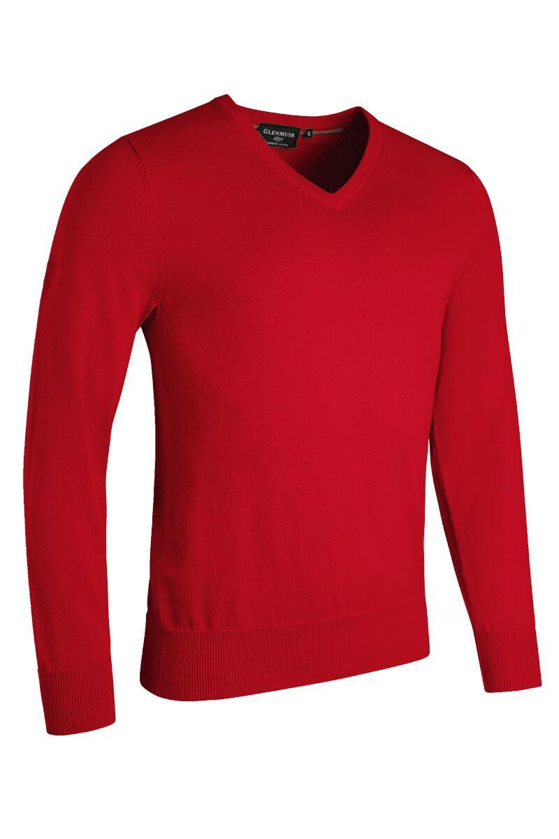 Mens V Neck Cotton Golf Sweater Garnet S