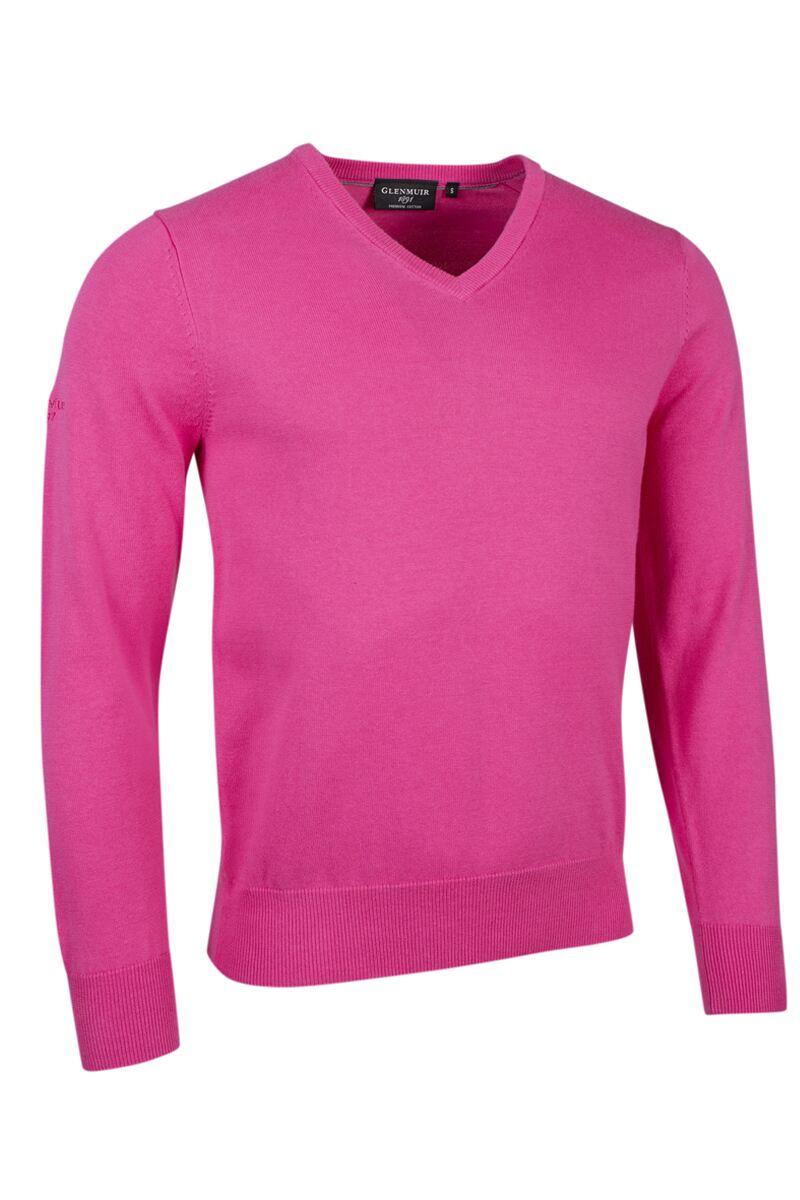 Mens V Neck Cotton Golf Sweater Hot Pink L