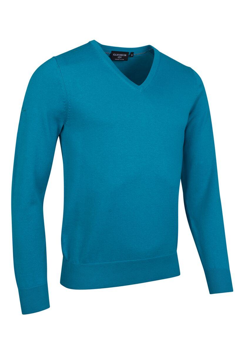 Mens V Neck Cotton Golf Sweater Lagoon S