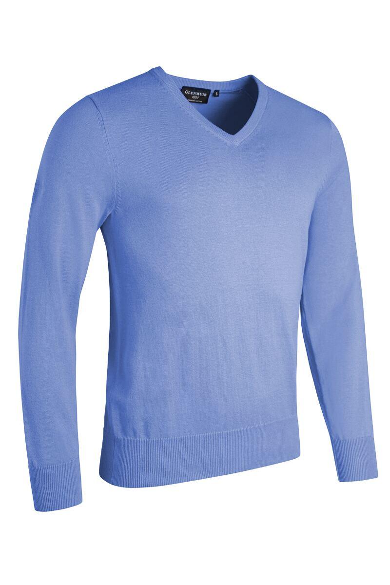 Mens V Neck Cotton Golf Sweater Light Blue S