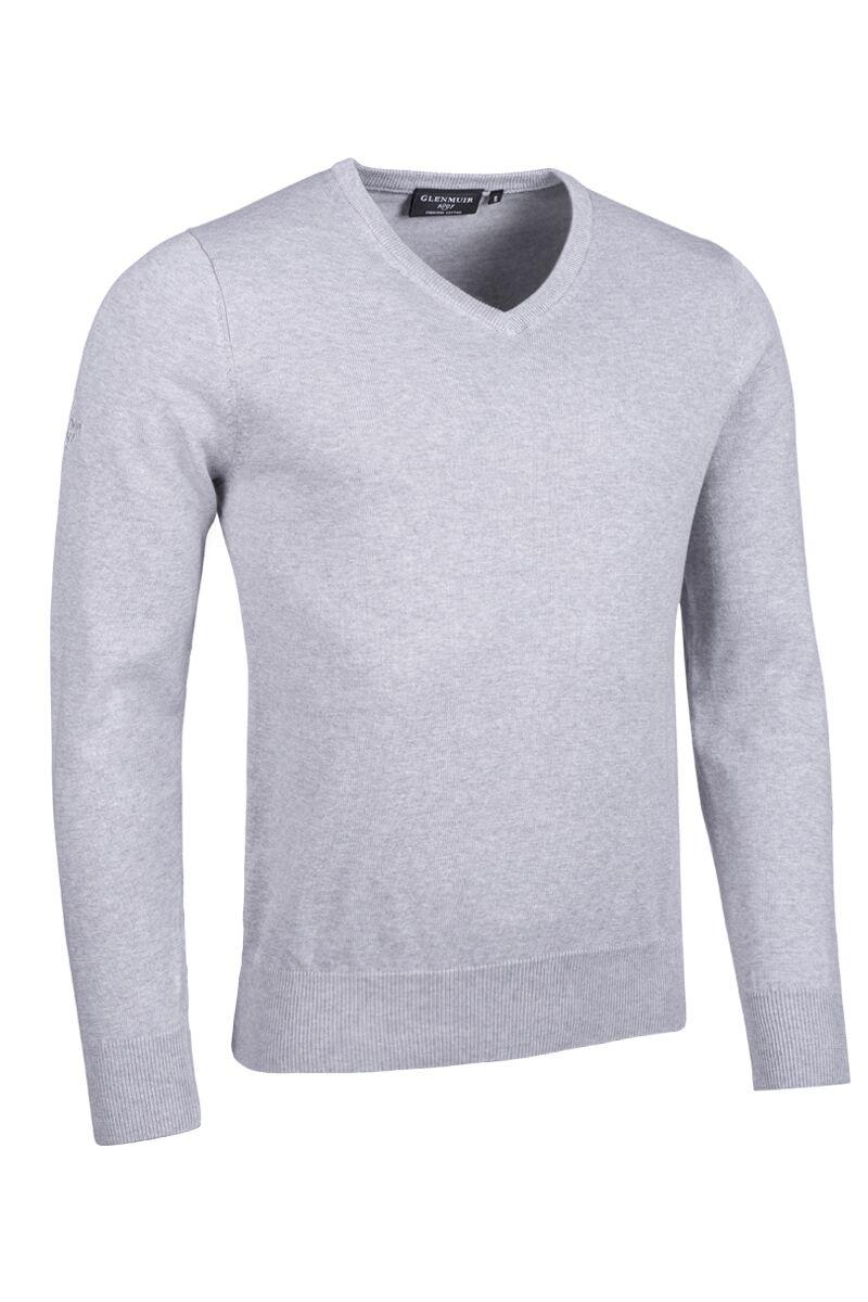 Mens V Neck Cotton Golf Sweater Light Grey Marl S