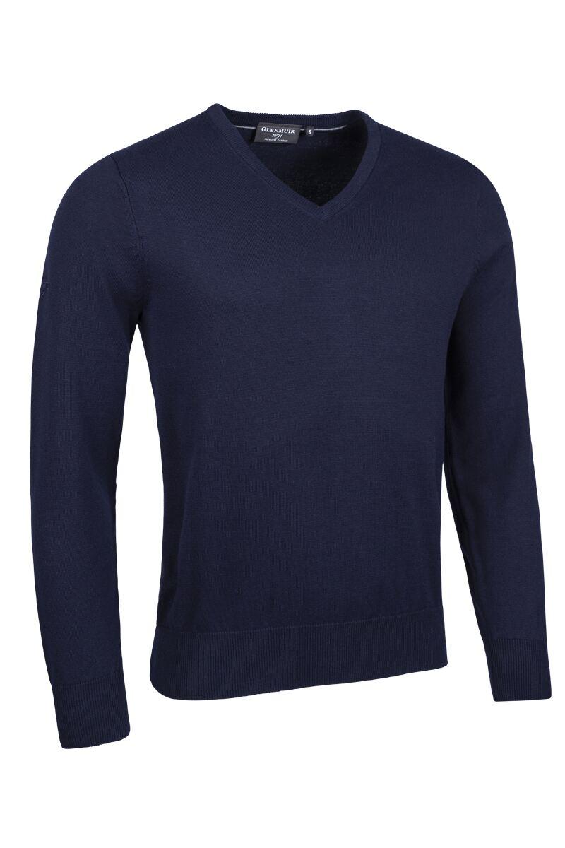 Mens V Neck Cotton Golf Sweater Navy S