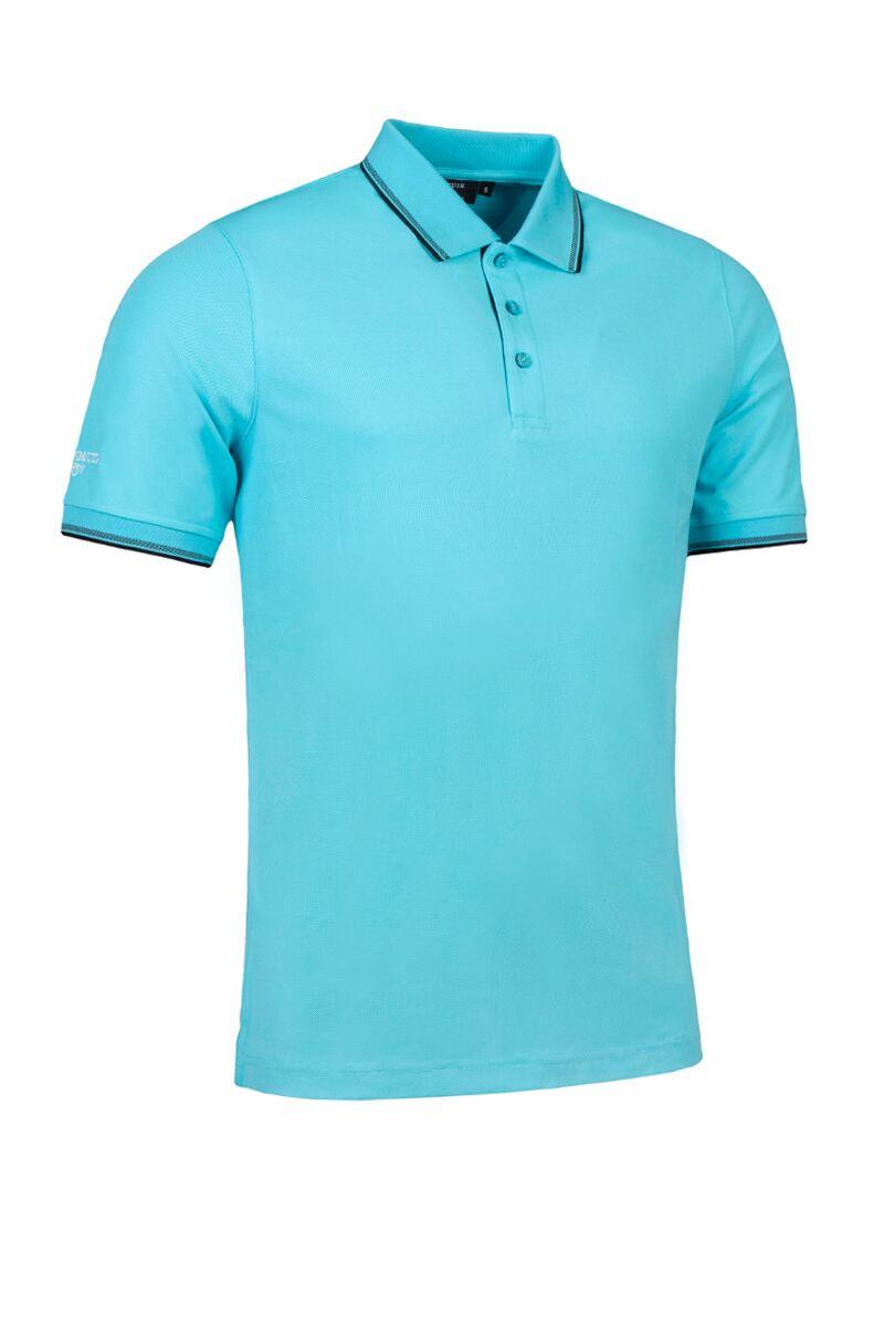 Mens Tipped Performance Pique Golf Polo Shirt Aqua/Black M