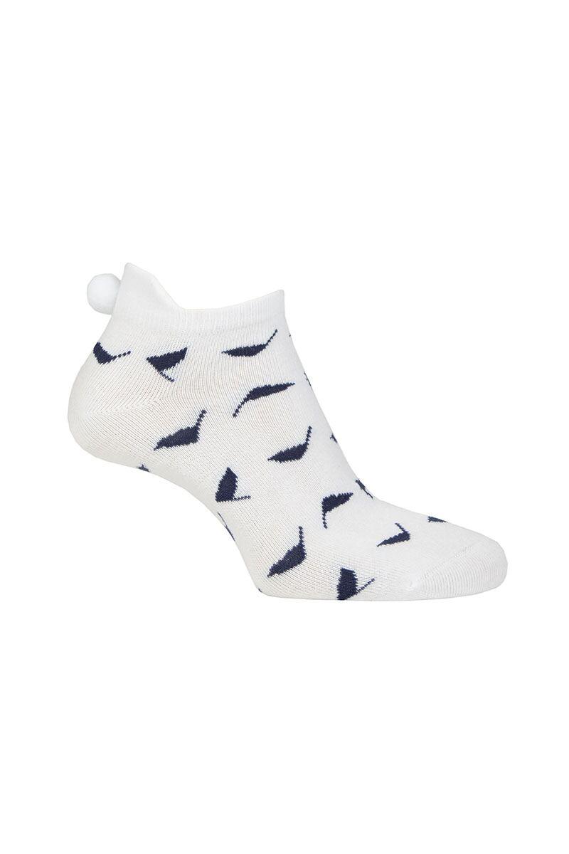 Ladies Fashion Patterned Secret Golf Socks White/Navy Flags UK 4-8