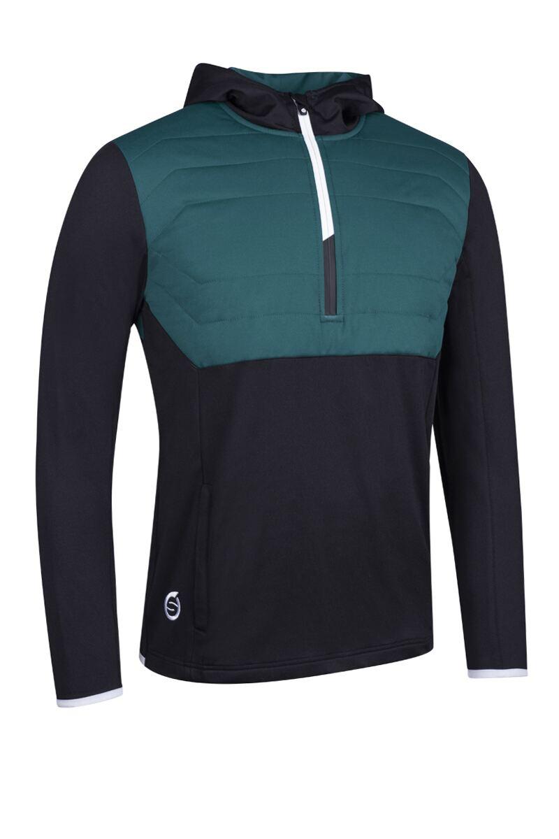 Mens Zip Front Colour Block Showerproof Hybrid Padded Golf Hoodie Sale Black/Evergreen/White M