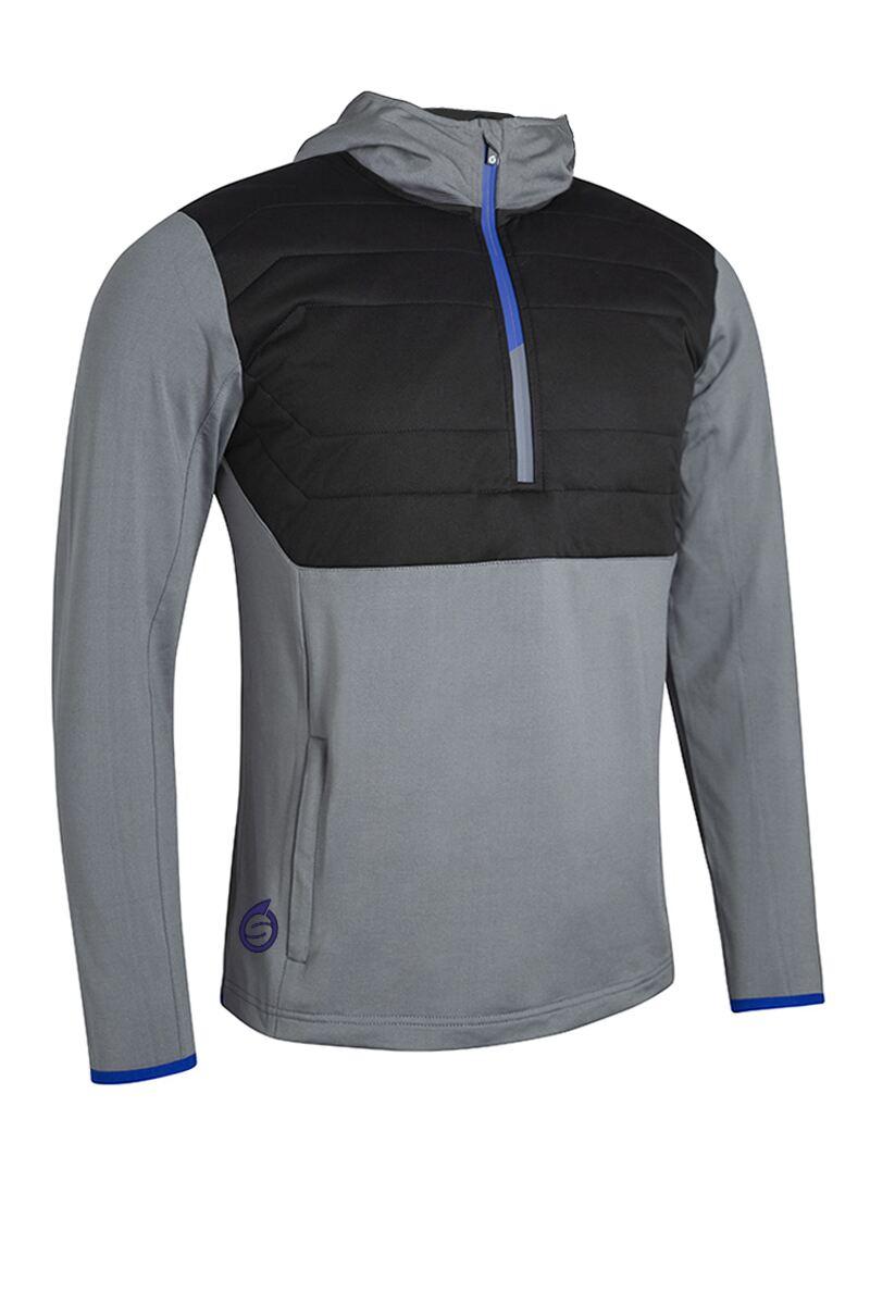 Mens Zip Front Colour Block Showerproof Hybrid Padded Golf Hoodie Gunmetal/Black/Electric Blue S