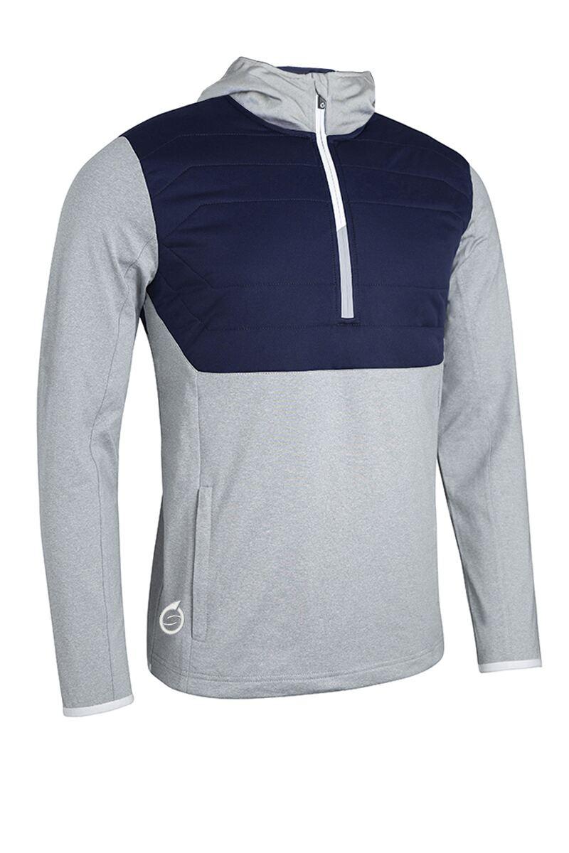 Mens Zip Front Colour Block Showerproof Hybrid Padded Golf Hoodie Silver Marl/Navy/White S