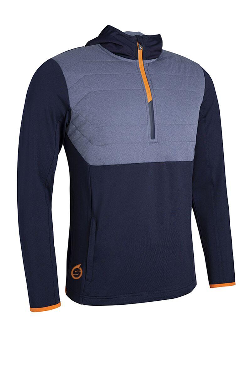 Mens Zip Front Colour Block Showerproof Hybrid Padded Golf Hoodie Sale Navy/Navy Marl/Lava M