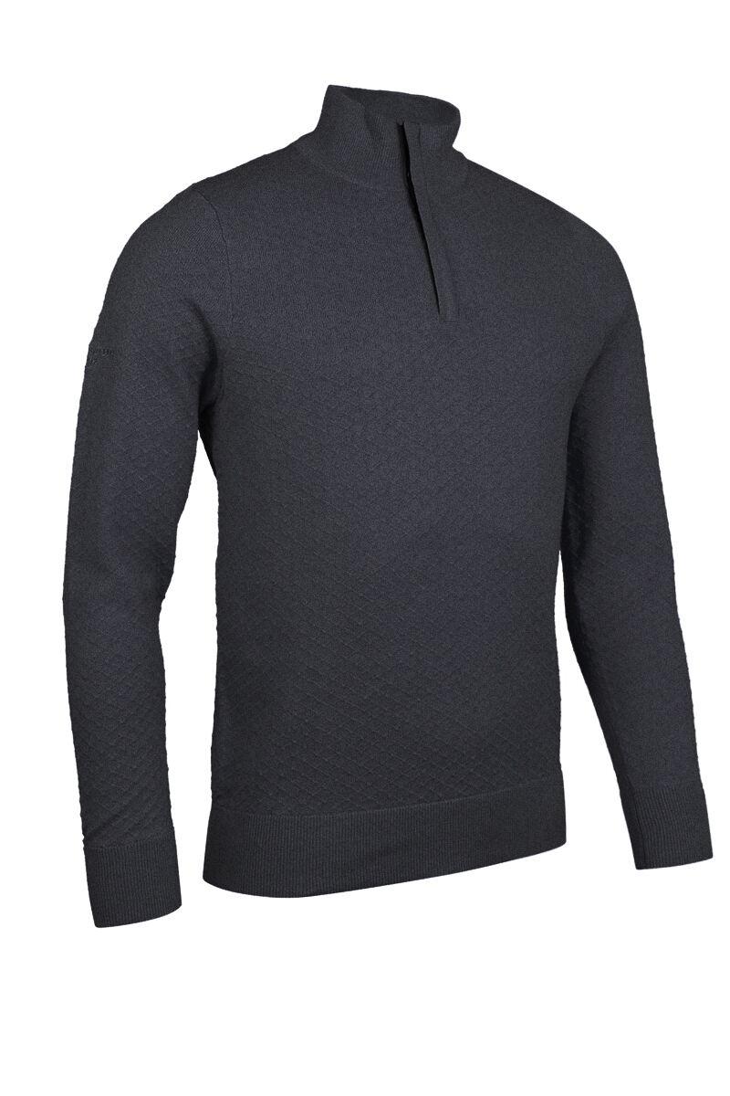 Mens Quarter Zip Diamond Knit Cotton Golf Sweater Charcoal Marl S