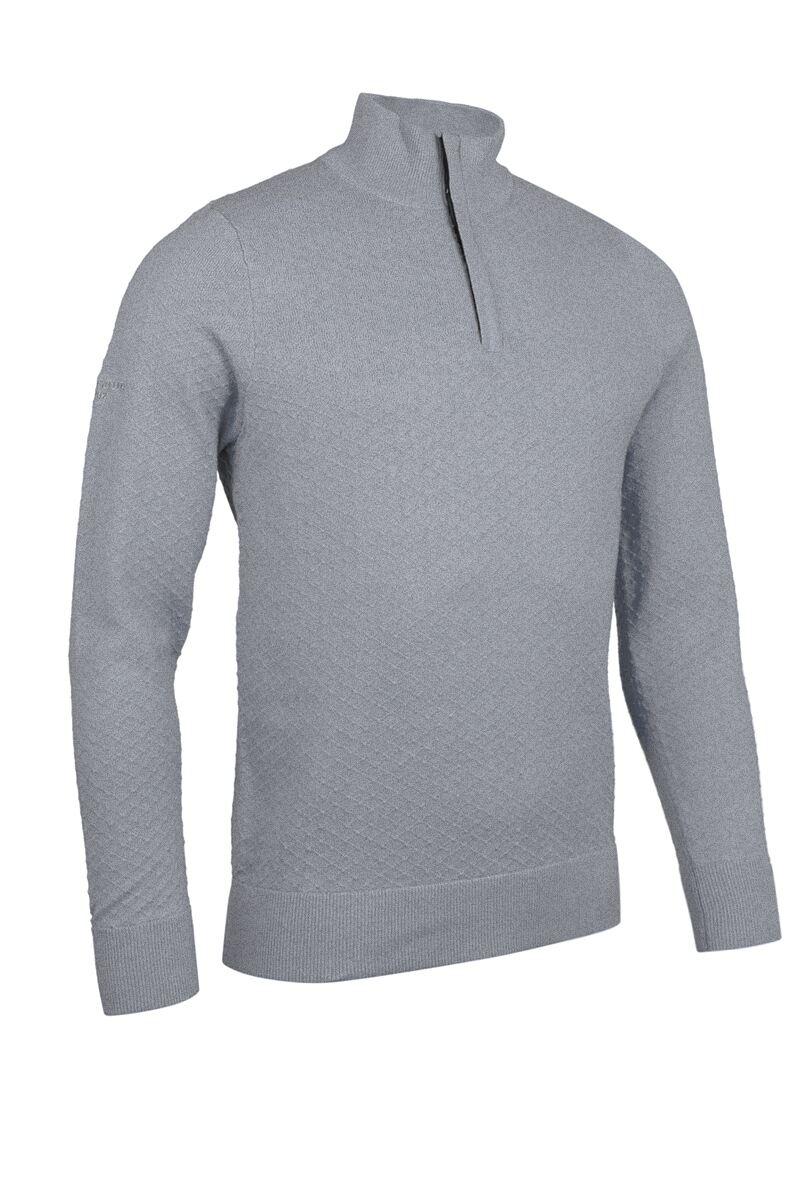 Mens Quarter Zip Diamond Knit Cotton Golf Sweater Light Grey Marl S