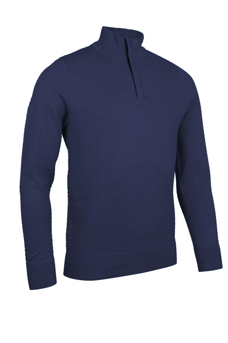 Mens Quarter Zip Diamond Knit Cotton Golf Sweater Navy Marl M