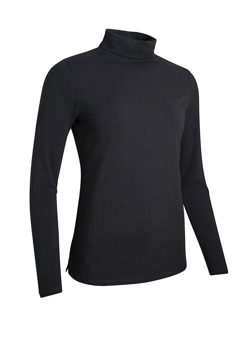 Ladies Long Sleeve Cotton Roll Neck Golf Shirt Black L