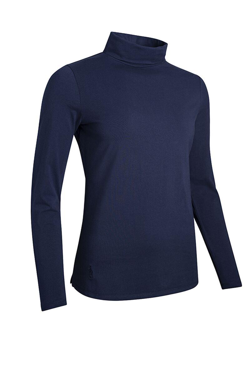 Ladies Long Sleeve Cotton Roll Neck Golf Shirt Navy S