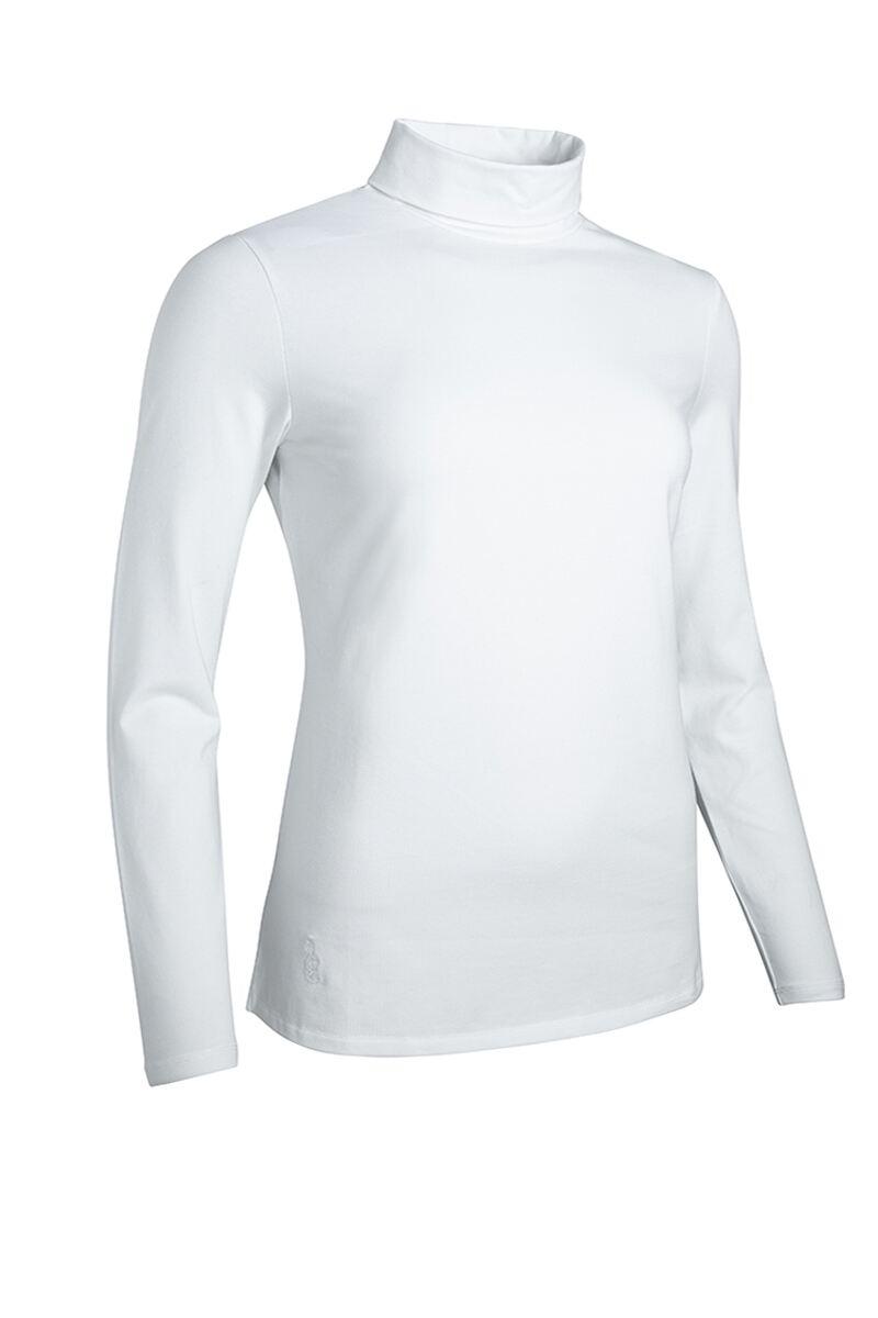 Ladies Long Sleeve Cotton Roll Neck Golf Shirt White S