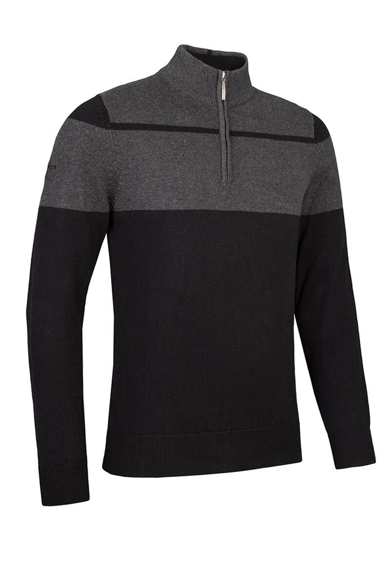 Mens Quarter Zip Colour Block Touch of Cashmere Golf Sweater Black/Charcoal Marl S