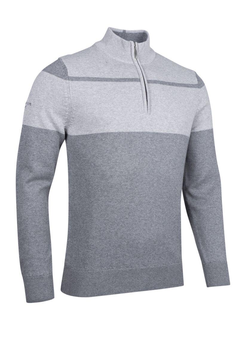 Mens Quarter Zip Colour Block Touch of Cashmere Golf Sweater Mid Grey Marl/Light Grey Marl S