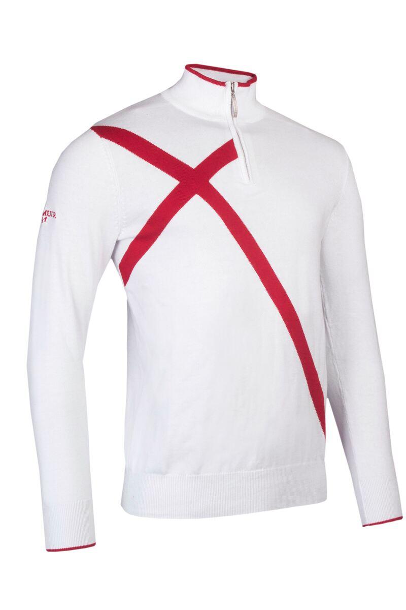 Mens Quarter Zip St George Cross Cotton Golf Sweater White/Garnet L