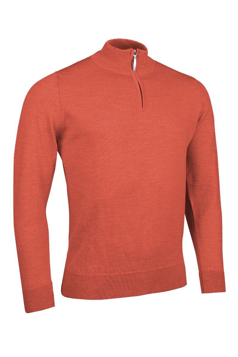 Mens Quarter Zip Merino Wool Golf Sweater Apricot XL