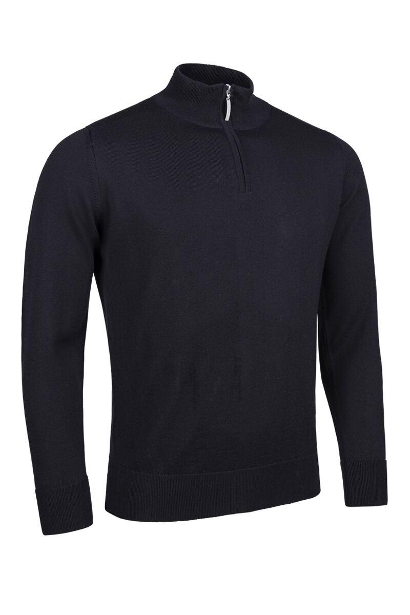 Mens Quarter Zip Merino Wool Golf Sweater Black M