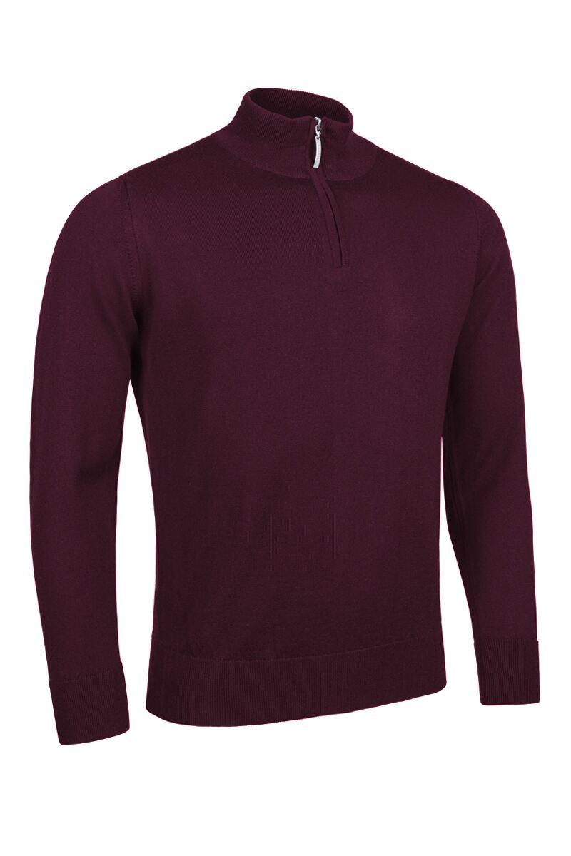 Mens Quarter Zip Merino Wool Golf Sweater Bordeaux S