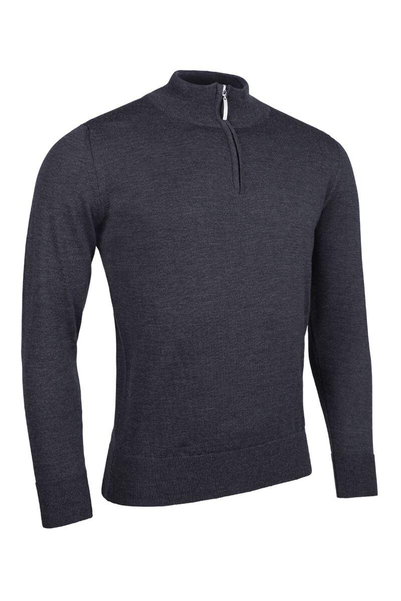 Mens Quarter Zip Merino Wool Golf Sweater Charcoal Marl S