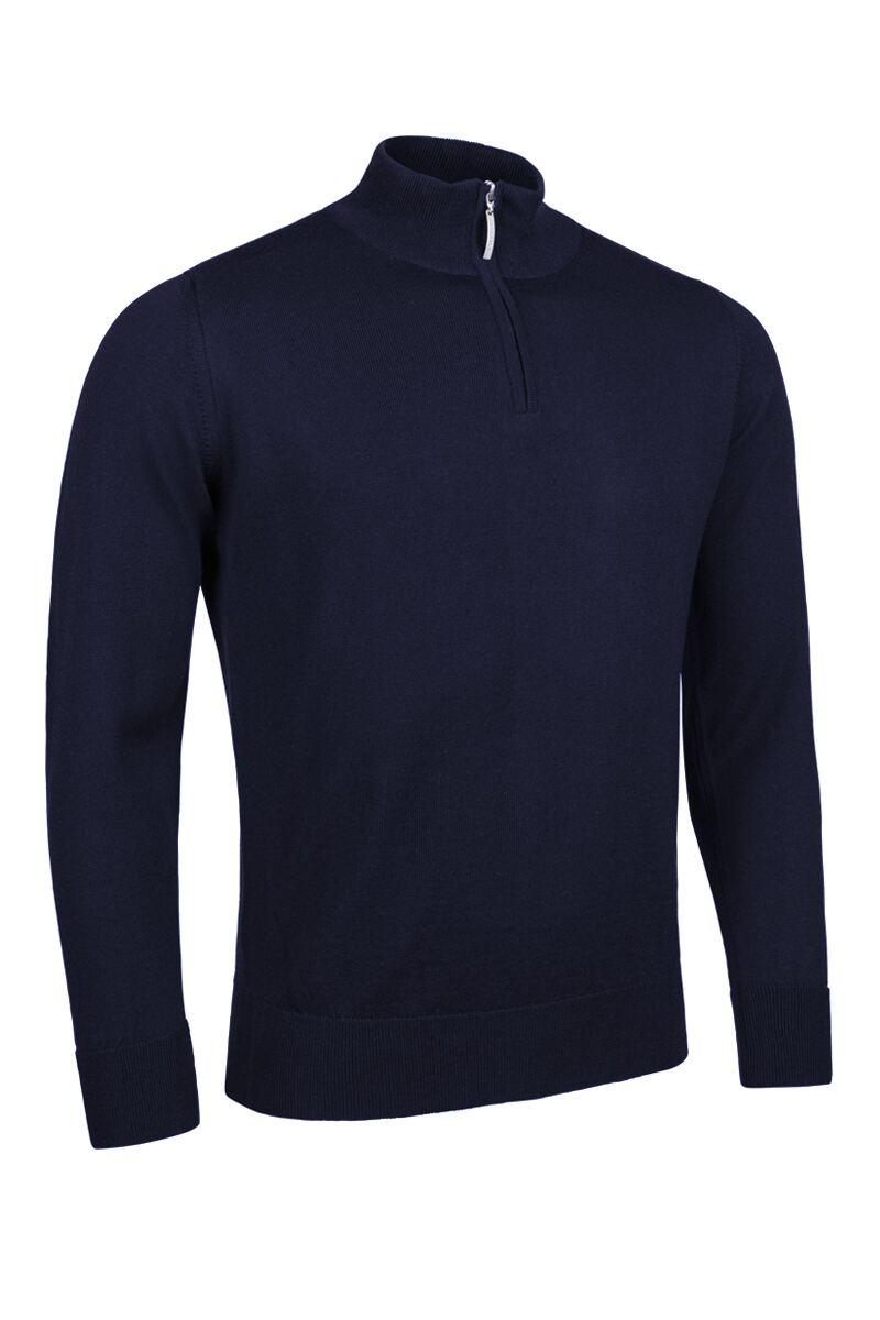 Mens Quarter Zip Merino Wool Golf Sweater Navy S