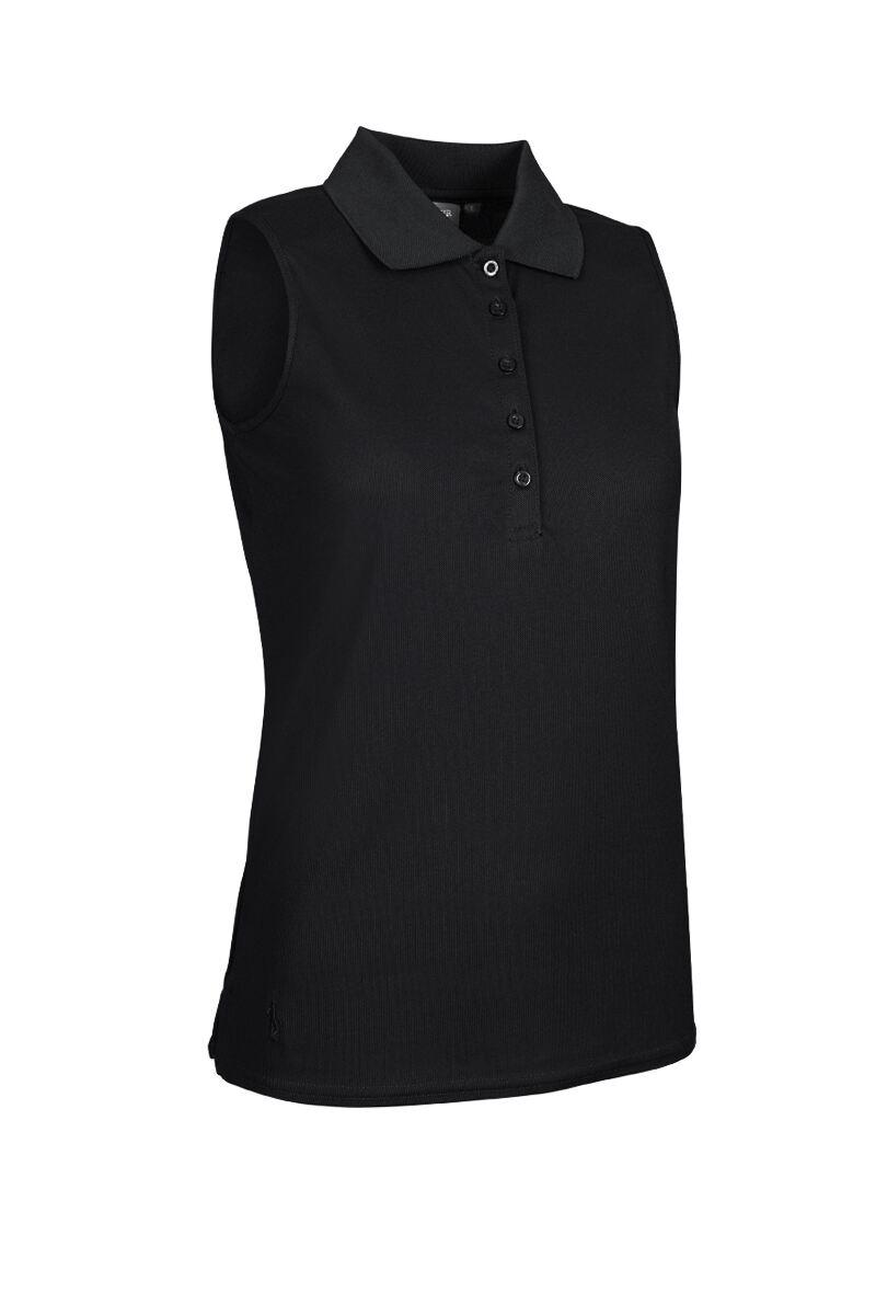 Ladies Sleeveless Performance Pique Golf Polo Shirt Black XXL