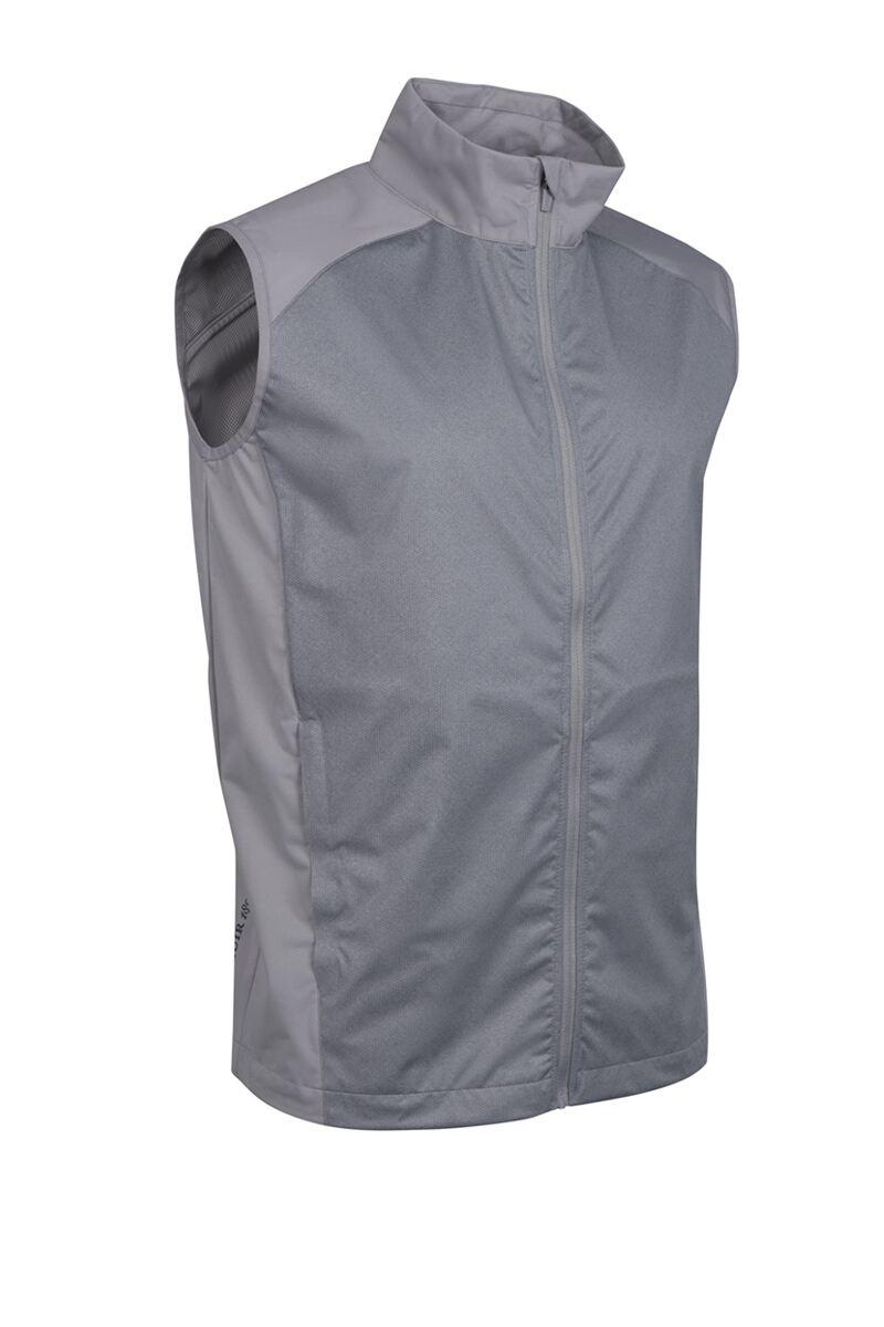 Mens Full Zip Lightweight Stretch Water Repellent Golf Gilet Light Grey Herringbone S