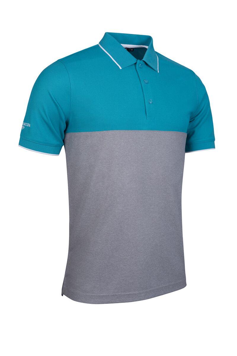 Mens Colour Block Performance Pique Golf Shirt Light Grey Marl/Lagoon/White S