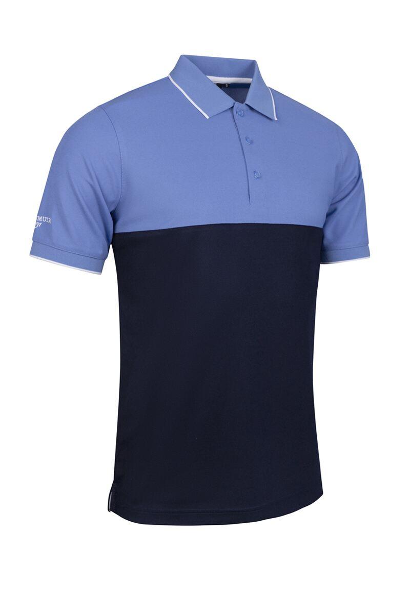 Mens Colour Block Performance Pique Golf Shirt Navy/Light Blue/White S