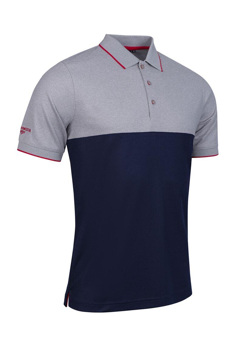 Mens Colour Block Performance Pique Golf Shirt Navy/Light Grey Marl/Garnet S