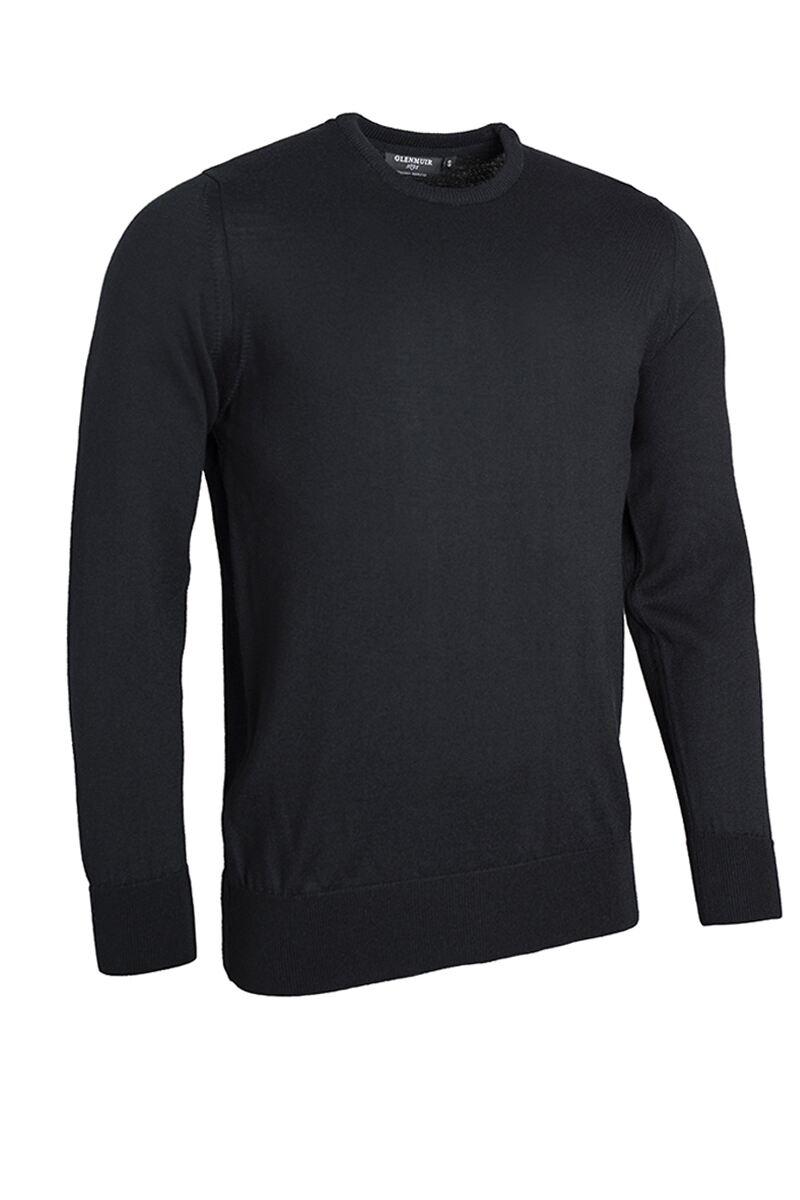 Mens Crew Neck Merino Wool Golf Sweater Black XL