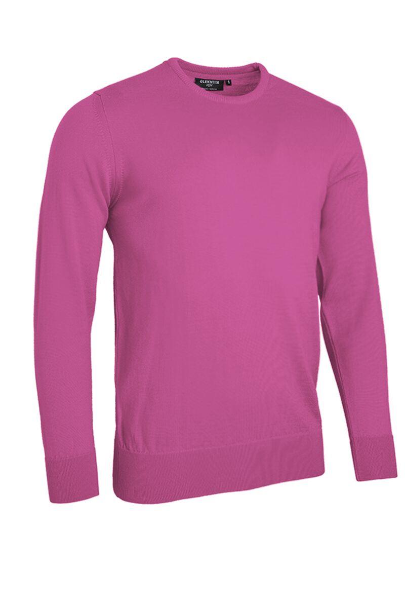 Mens Crew Neck Merino Wool Golf Sweater Hot Pink XL