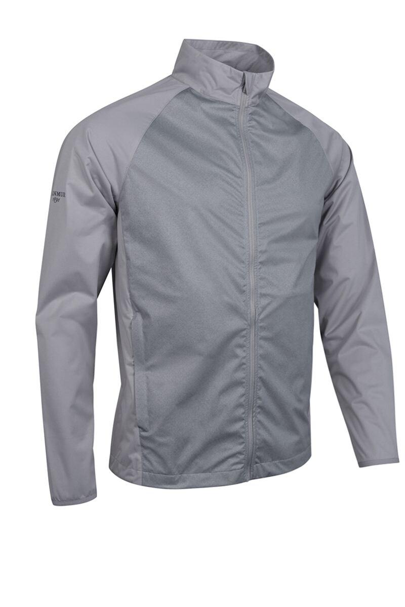 Mens Full Zip Lightweight Stretch Water Repellent Golf Jacket Light Grey Herringbone S