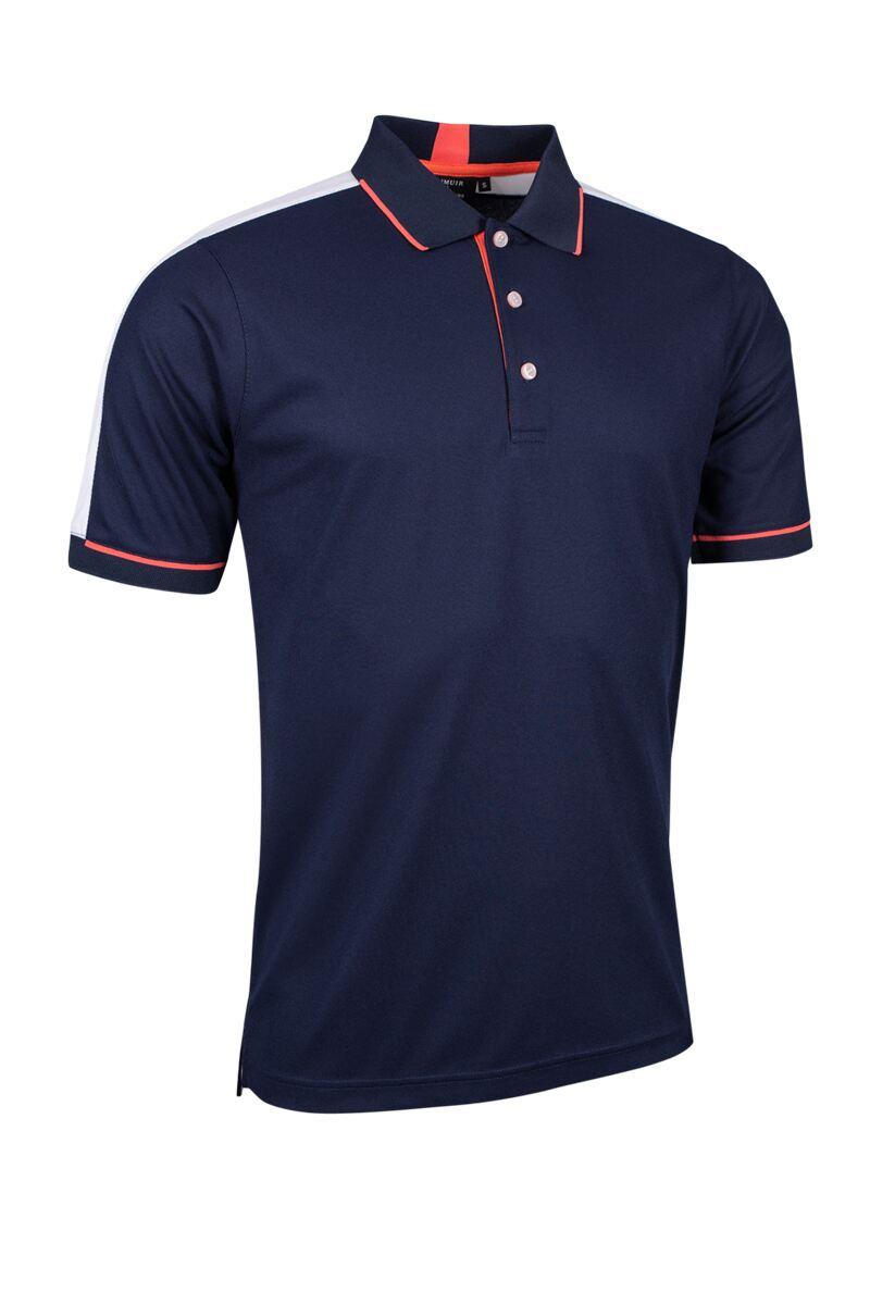 Mens Contrast Panel Tipped Performance Pique Golf Shirt Navy/White S