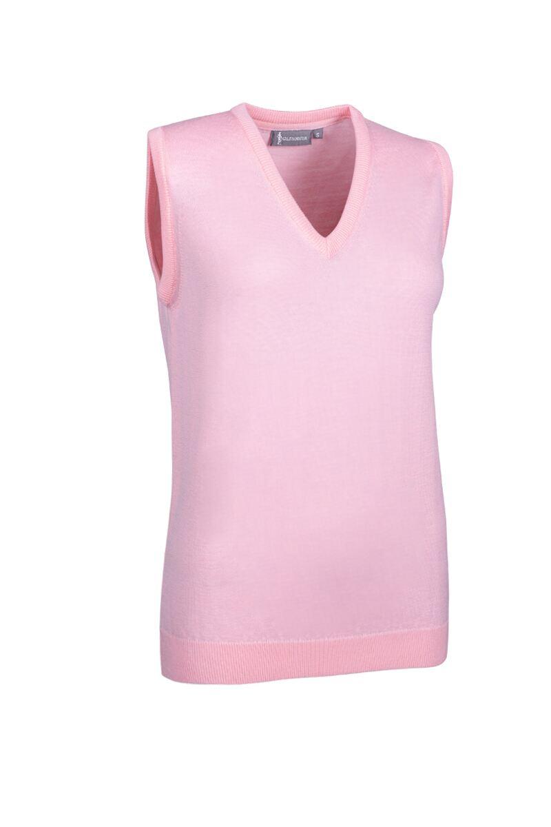 Ladies V Neck Merino Wool Golf Slipover Candy M